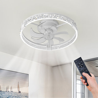 20-inch Modern Ceiling Fan With Light, Remote Control, Flush Mount Dimmable Led With Stepless Color Change, 6 Speeds, Low Profile Design - White