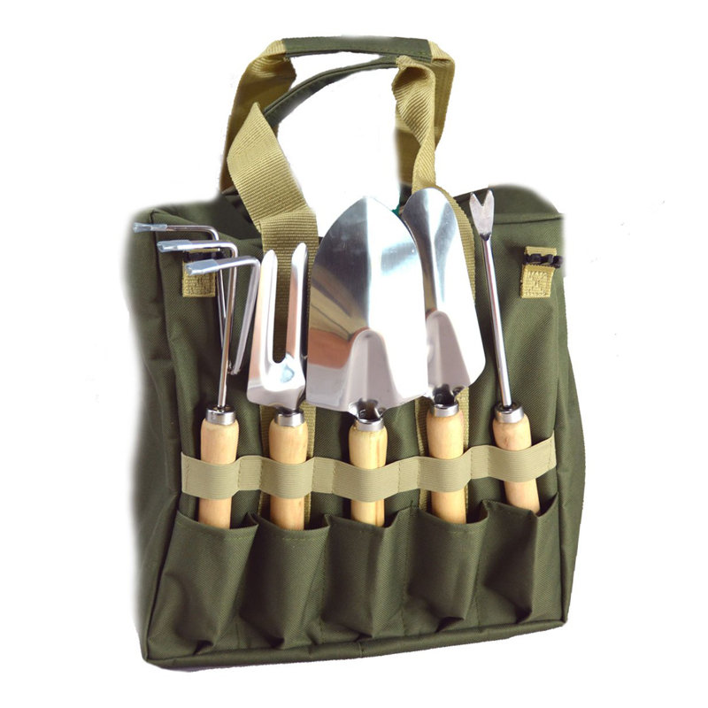 10-Piece Gardening Tool Set With Zippered Detachable Tote And Folding Stool Seat With Backrest