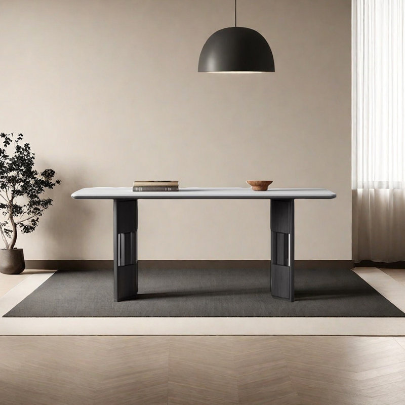 Table de salle à manger unique en pierre frittée blanche, 29.53"H x 55.12"L x 31.5"W