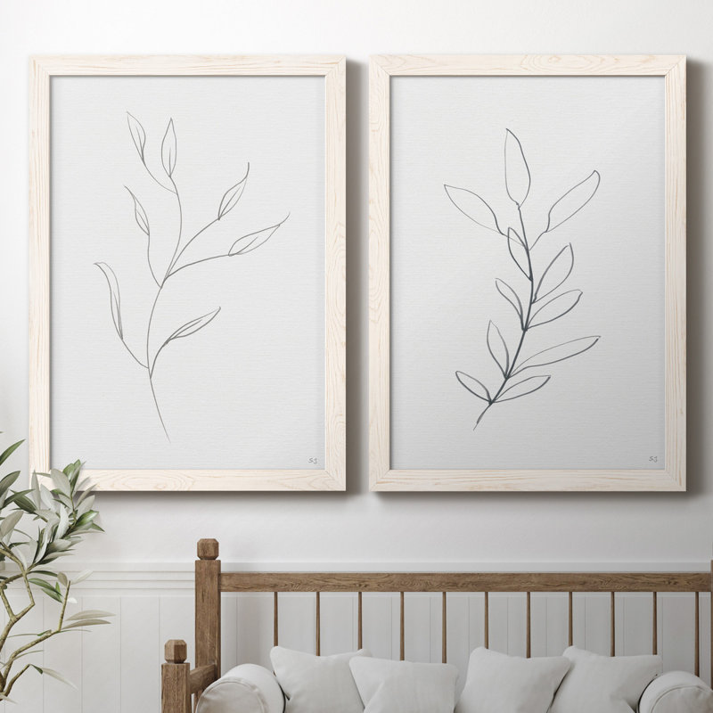 «Botanical Gesture I», reproduction de dessin, H 37,5 po x l 27,5 po x P 1 po, Toile blanche encadrée, Pas de tapis