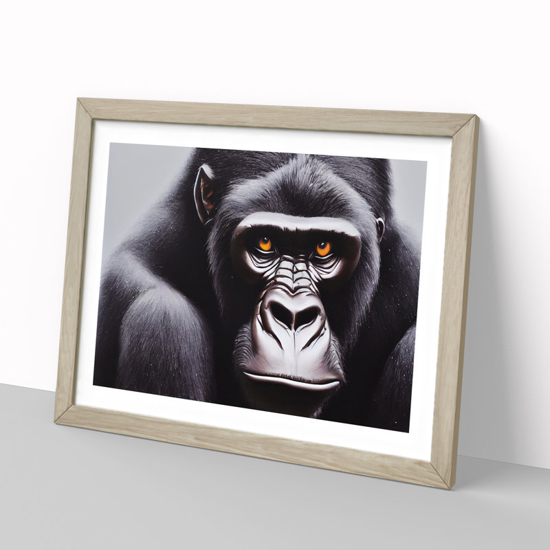 Divine Gorilla - Single Picture Frame Print, 25cm H x 34cm W x 2cm D, Oak