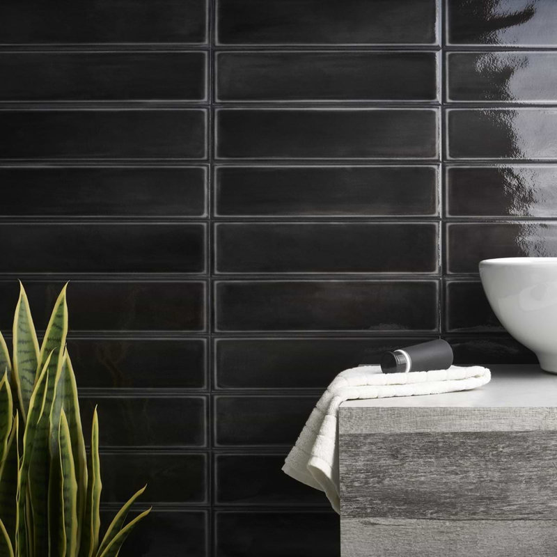 Stacy Garcia ArtBlock 4x16 Glossy Porcelain Tile, Nero