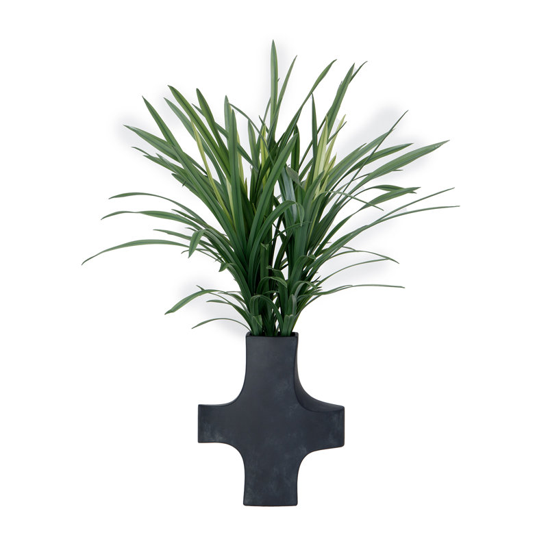 34" Real Touch Artificial Onion Grass In A Black Modern Planter - Perfect Décor For Any Modern Home