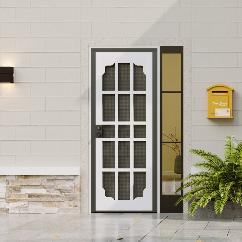 Porte d'entrée de sécurité - Panneau gris clair avec filet de ventilation en acier bronze, conception moderne à 15 grilles, verrouillable à deux trous