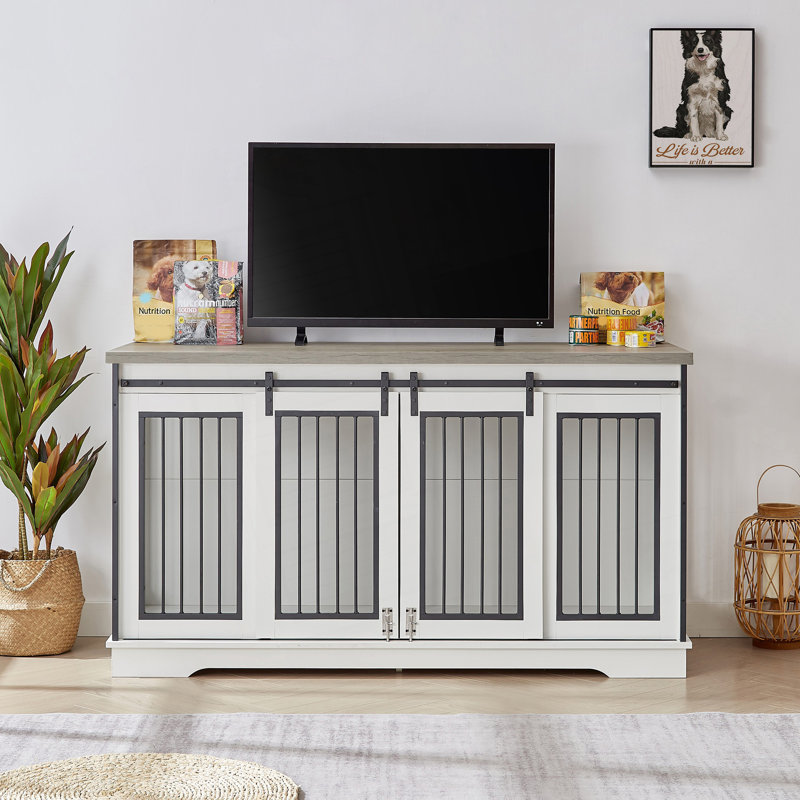 Grande armoire télé, cage pour chien, cage pour chien, table de bout, Blanc / Gris