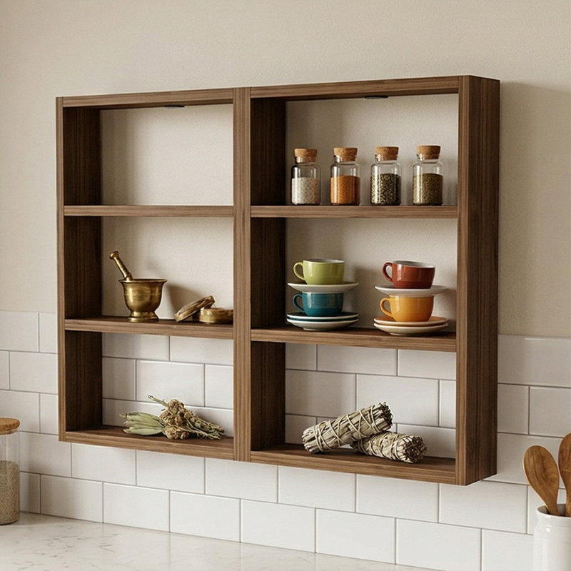 Elara 6-Compartment Floating Display Hub, Walnut