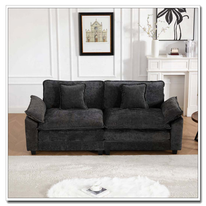 Chenille Fabric 2-Seater Couch, Black