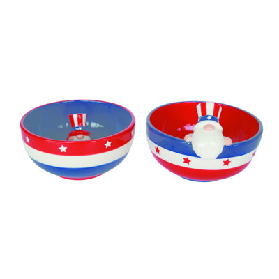  Ceramic Uncle Sam Gnome Snack Bowl Set of 2 Patriotic Home Decorations