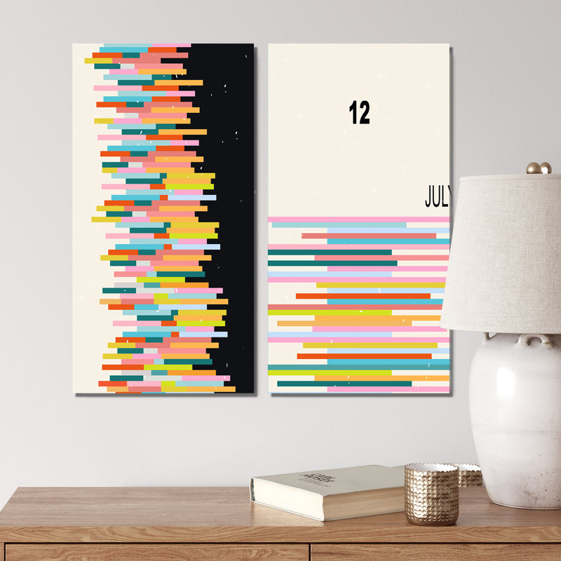 «Retro Abstract Minimal Colorful Geometrics» - ensemble de 2 reproductions, Toile tendue, H 20 po x l 24 po x P 1 po