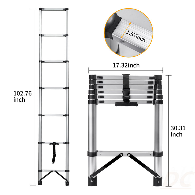 Échelle télescopique compacte de 8,56 pieds pour la maison de camping-car Loft, échelle télescopique portable avec pieds en caoutchouc antidérapants, charge maximale 150 kg / 330 lb