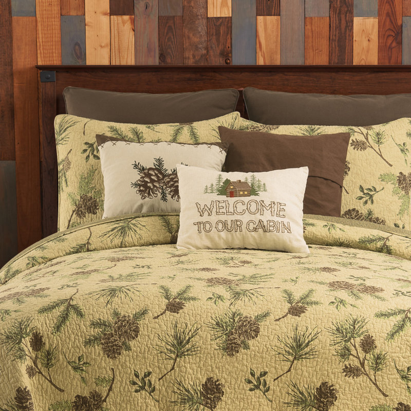 Ensemble de courtepointe réversible brun / vert / beige Woodland Retreat, Double / Grand