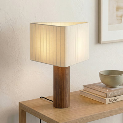 Koa 20 in. Wood LED Table Lamp with Ivory Triangle Cotton Shade and In-Line Dimmer