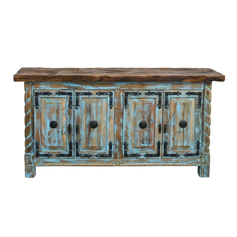 Console turquoise délavée avec détails sculptés