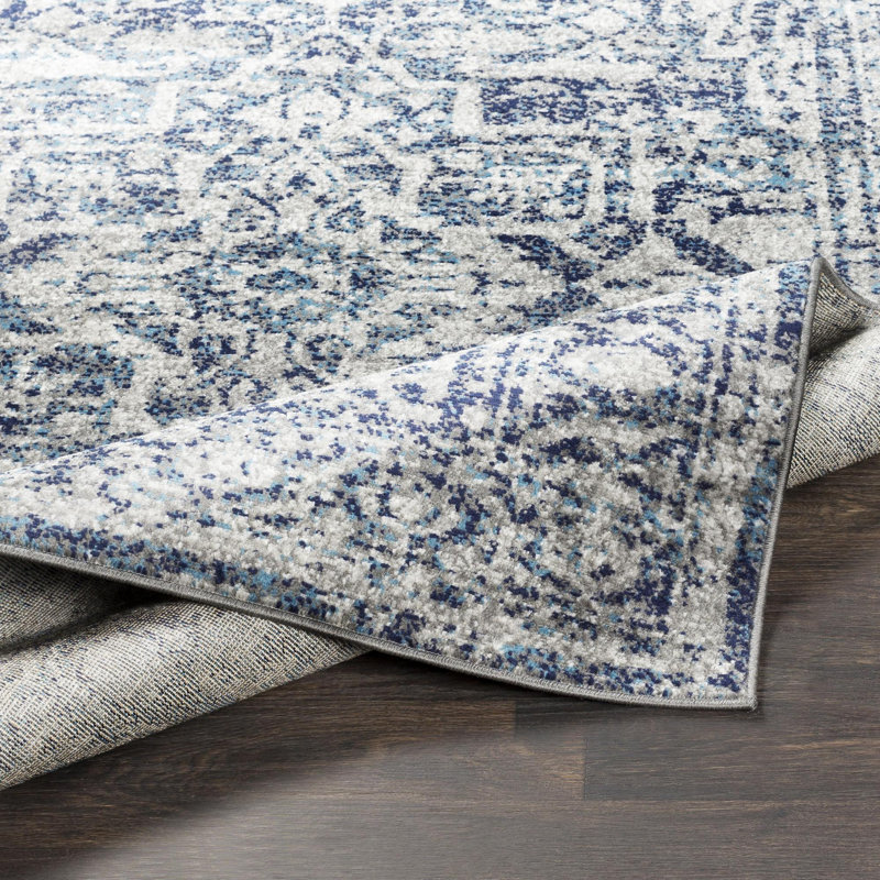 Ingrid Machine Woven Oriental Navy Area Rug, Square 6'7"