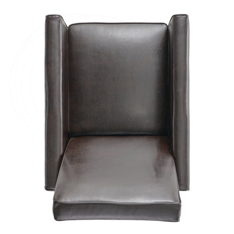 Fauteuil inclinable par pression avec positions réglables et pieds en bois de hêtre, Similicuir brun, Brun
