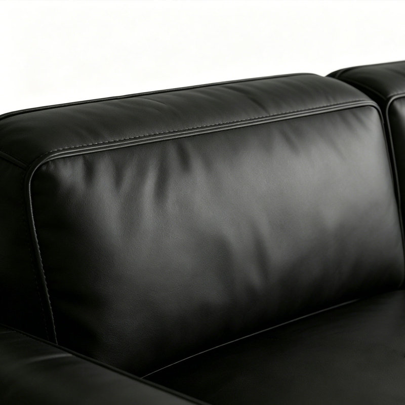 Canapé modulaire noir en cuir véritable, L 110,16 po, Cuir de grain supérieur noir