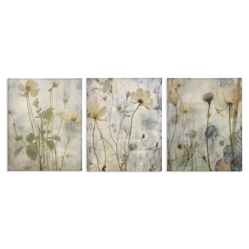  "Soft Blooming Botanicals", ensemble de 3 toiles murales par lettres et lignes, H 14 po x l 11 po
