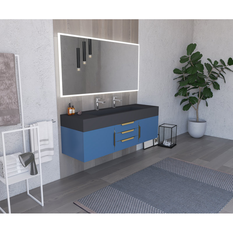 Ensemble de meuble-lavabo simple 60 po Nile, Or, gris, Bleu