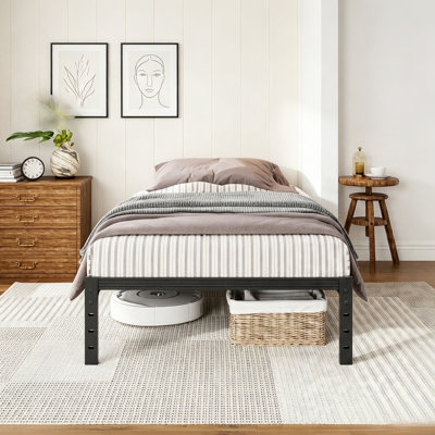 Structure de lit simple 12 po TG, plateforme en métal robuste de 800 lb avec support de lattes en acier, aucun sommier tapissier requis, silencieux, antidérapant, assemblage facile