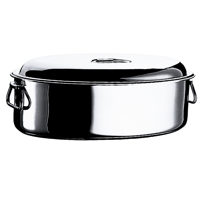 Oval Roasting Pan with Lid 17.72" - 1 Piece - Stainless Steel, 5" H x 17.72" W x 17.72" D