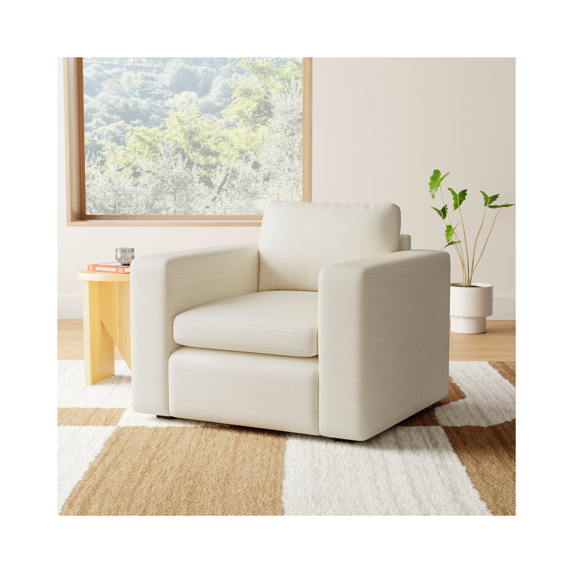 Benedict Upholstered Armchair, Cream Performance Basketweave