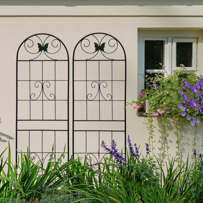 Ensemble de 2 treillis de jardin en métal 71 po x 19,7 po, antirouille pour les plantes d'extérieur, noir, facile à assembler rapidement, tube galvanisé, ensemble de treillis de grimpeur adapté 19,7 po, structure de support pour plantes antirouille, installation
