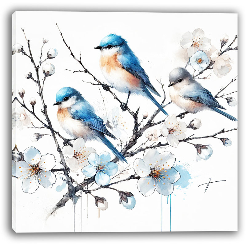 «Vivid Melody - Bluebirds and Blossoms», reproduction d'art sur toile, H 20 po x l 20 po x P 1,5 po