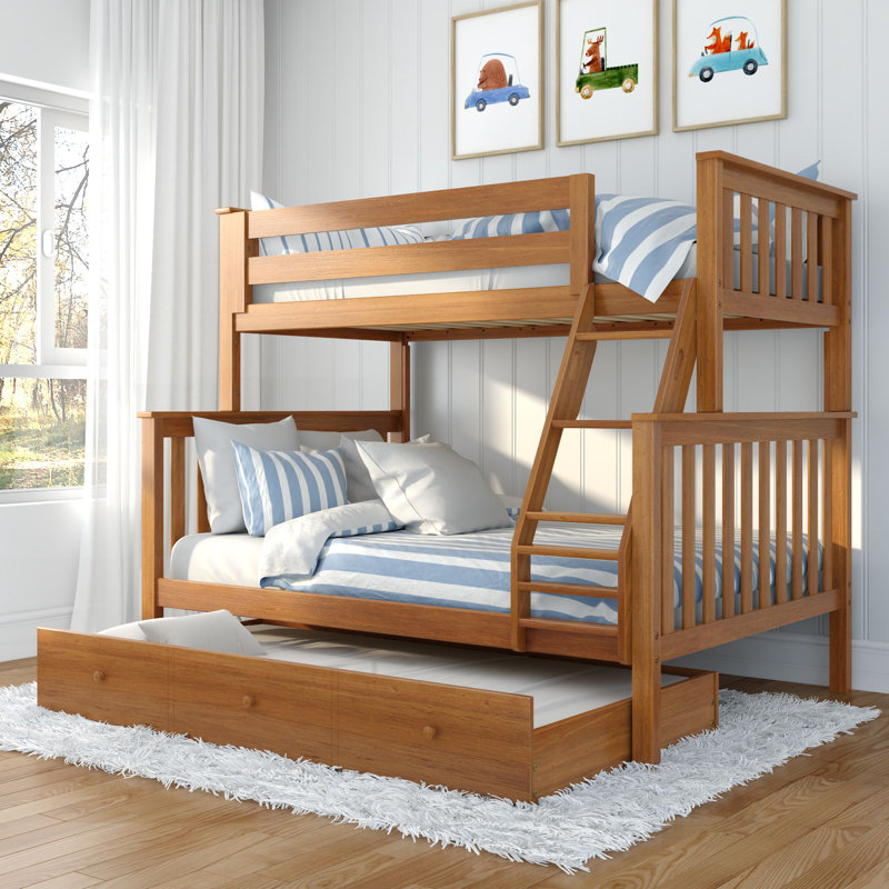 Ravenwood Solid Wood Standard Bunk Bed with Trundle by Sunside Sails, Twin over Full, Pecan