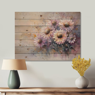 Lavande, minimalisme, tournesols, champ de rêves III - décoration murale en bois tournesols