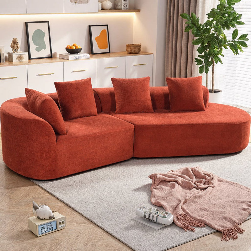 Canapé modulaire incurvé de 116 po avec méridienne moderne de 116 po, ensemble 2 pièces, entièrement assemblé avec une éponge compressée à haute densité, faisant face à droite, doux tissu perlé pour le salon