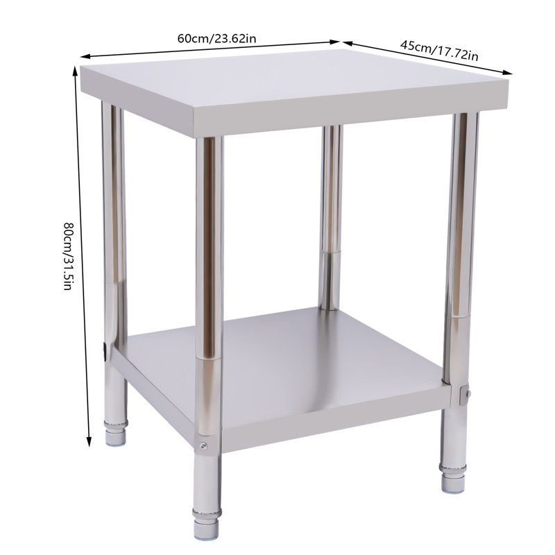 Table de travail double en acier inoxydable, H 31,5 po x l 17,72 po x P 23,62 po