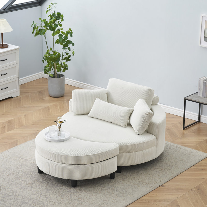 Modern 51.2” single couch soft sofa chair with footrest for living room and office, White