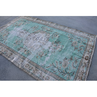 Vintage Wool Rug, 63.4x102 Inch Green Patchwork Rug