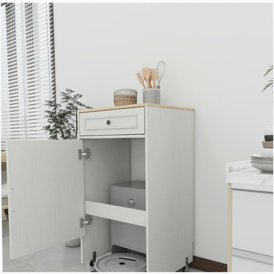 Robot aspirateur avec roulettes, support de rangement pour robot avec portes et tiroirs, table d'appoint pour salon, bureau personnel, cuisine - blanc antique