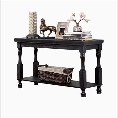 Rustic Style Antique Black 1pc SOFA TABLE Open Bottom Shelf Plank Style Table Top