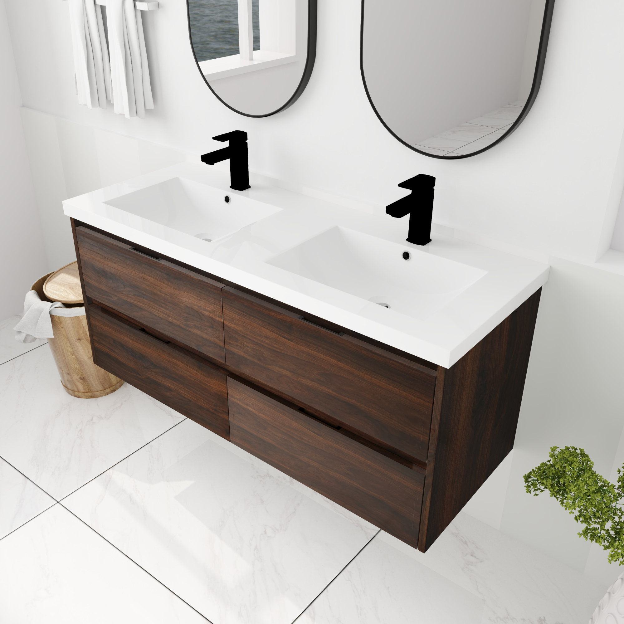 Loon Peak® Jasamine 47.6'' Wall Mounted Single Bathroom Vanity Base in California Walnut With ...