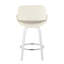 Tabouret de comptoir à hauteur fixe avec pivot en bois et tissu crème avec repose-pieds rond en chrome - ensemble de 2-1793259796