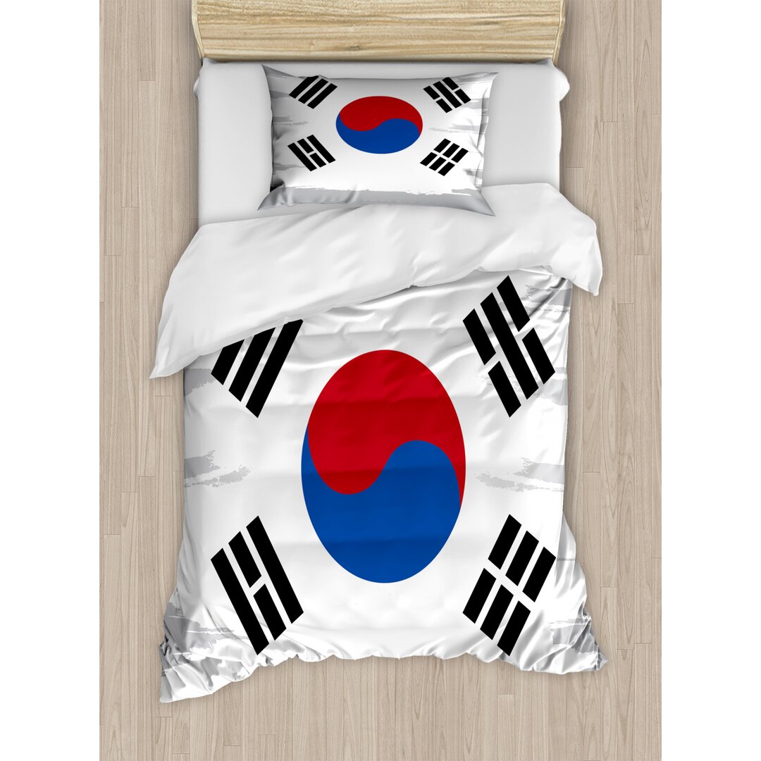 Bettbezug Set, Grunge Pinsel Farbe, Korean Flag, Mehrfarbig Grau