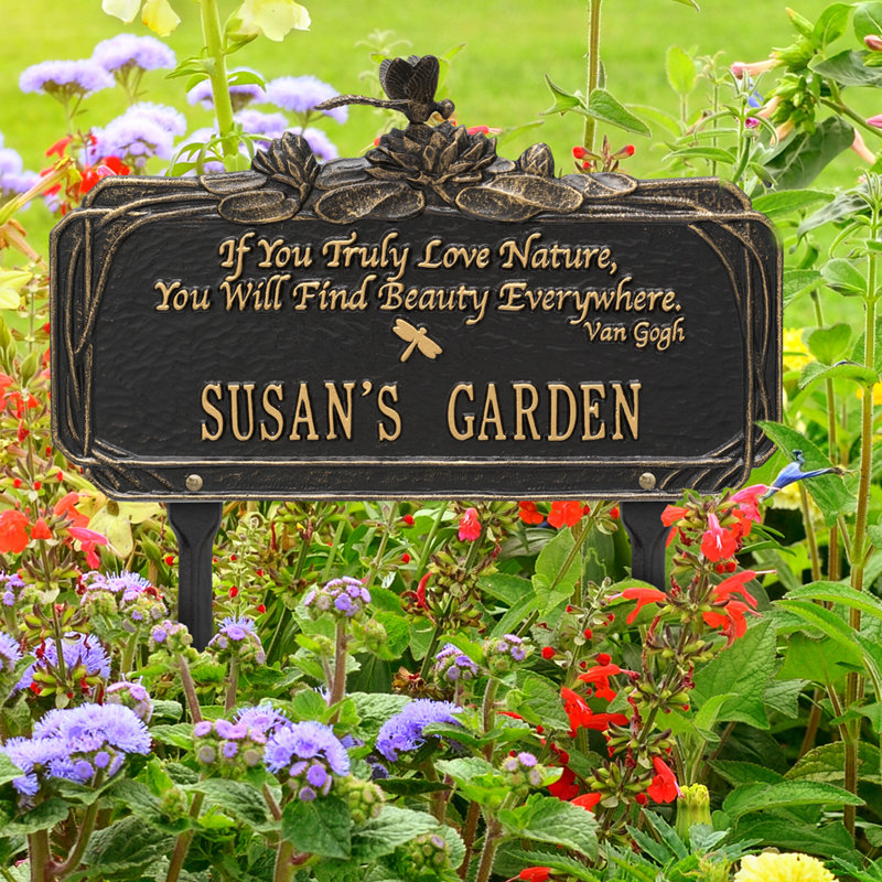 Dragonfly Quote Personalized Garden Sign, Black/Gold, Yes