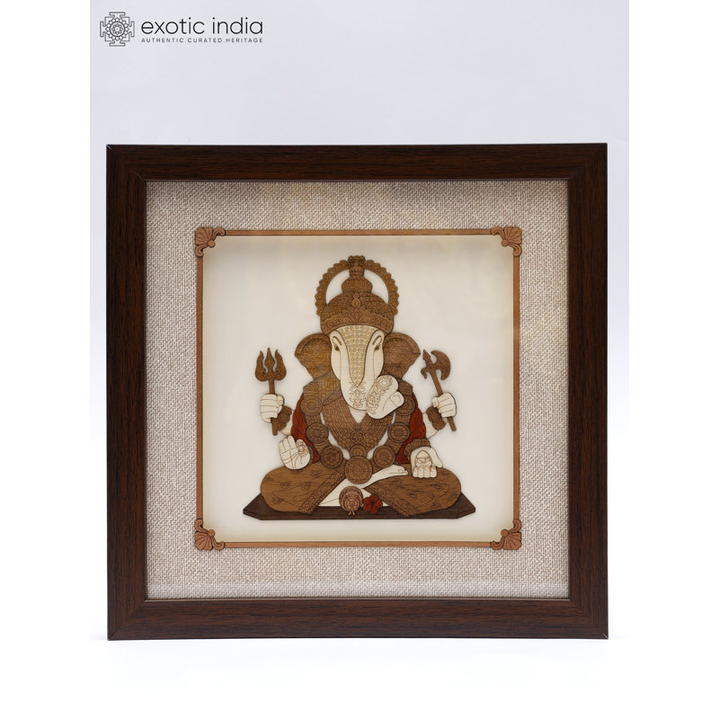  Art mural en bois sculpté à la main, seigneur assis Ganesha