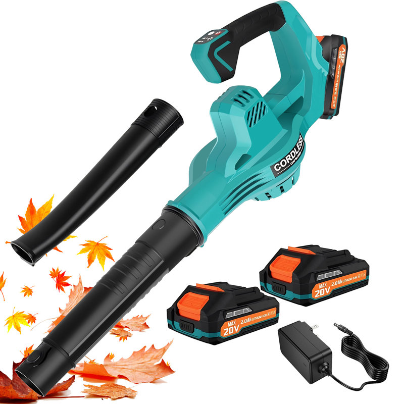 Souffleur de feuilles sans cordon, souffleurs de feuilles portatifs 160MPH 20V avec 2 piles, souffleur de feuilles léger alimenté par batterie