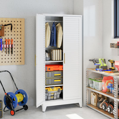 White Metal Wardrobe Closet, 71 Inch Tall Portable Storage Cabinet For Small Space Organization