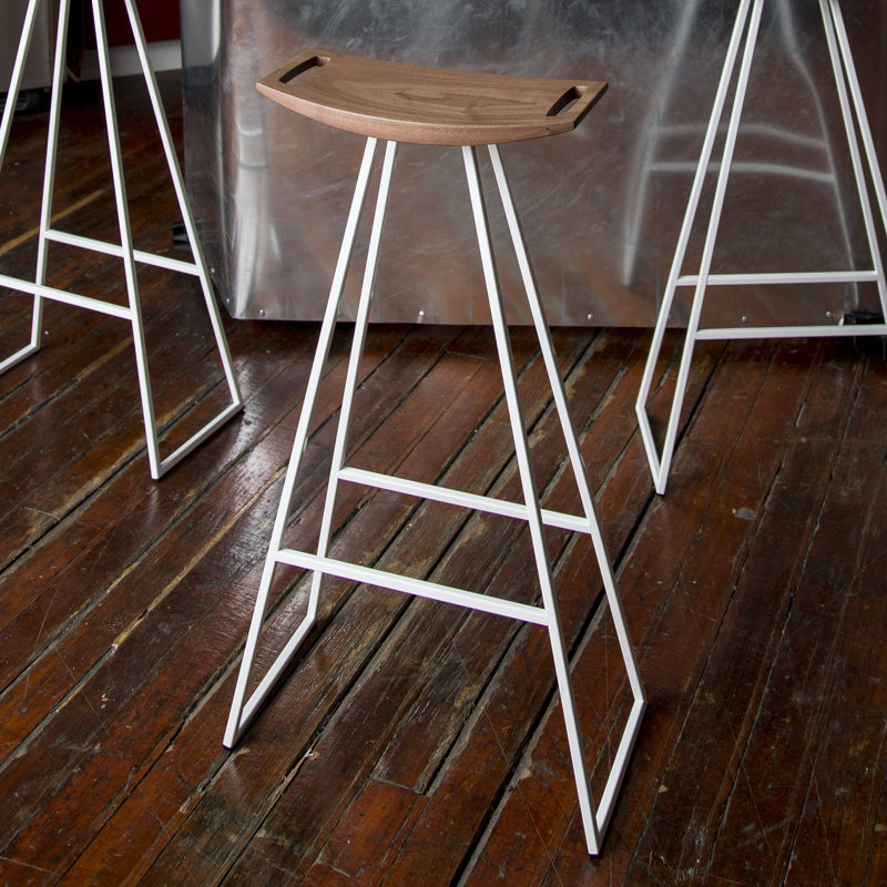 Robert Counter Stool with Metal Frame, White, Walnut, Bar Stool (30" Seat Height)