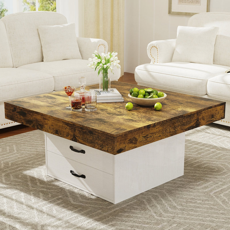 Table basse Table basse carrée à DEL Table basse en bois d'ingénierie, Blanc