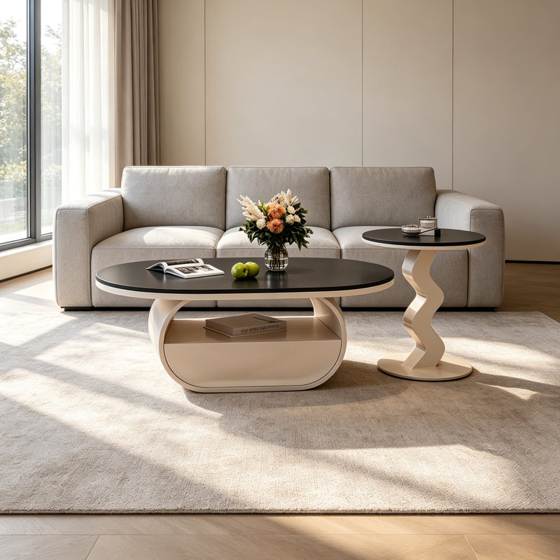 Table basse avec rangement Minimalist, Black Top/White Base, 15.74" H x 47.24" W x 23.62" D