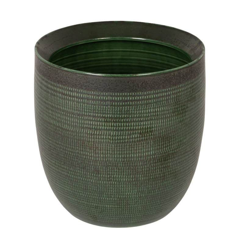 Pot à fleurs en grès texturé, Vert