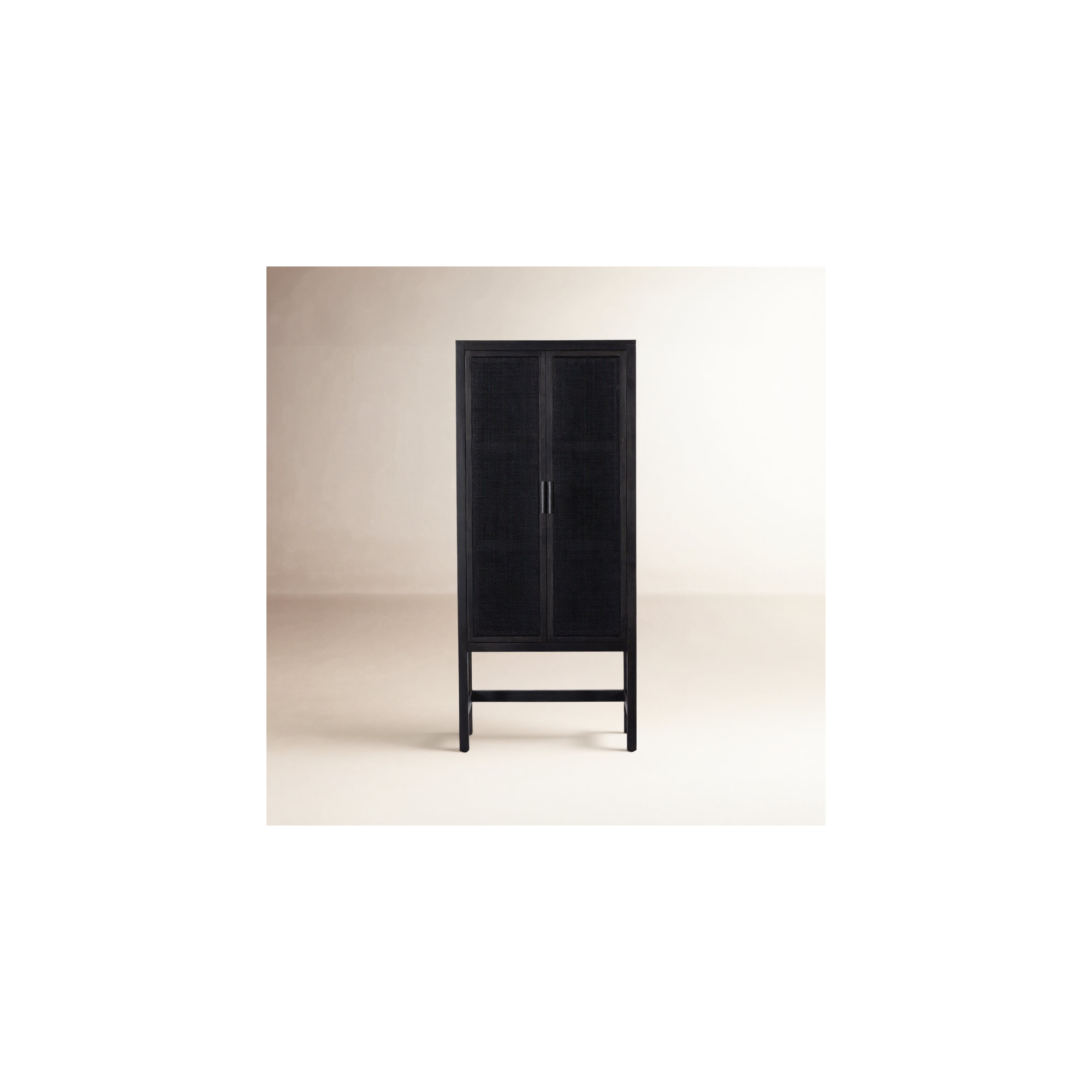 Boudreau Solid Wood Storage Cabinet, Black Wash Mango/Black Natural Cane