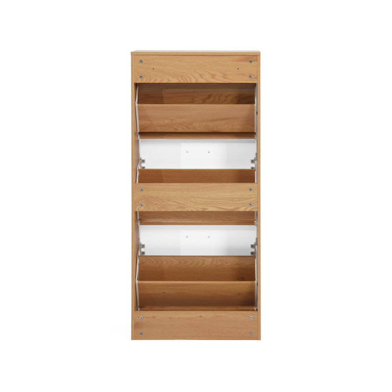 Armoire de rangement pour chaussures avec 3 tiroirs à panneaux blancs, Naturel