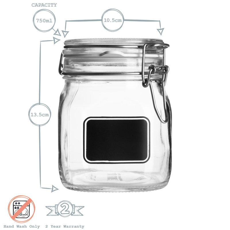 Lavagna Glass Storage Jars with Labels, 13.5cm H x 10.5cm W x 10.5cm D
