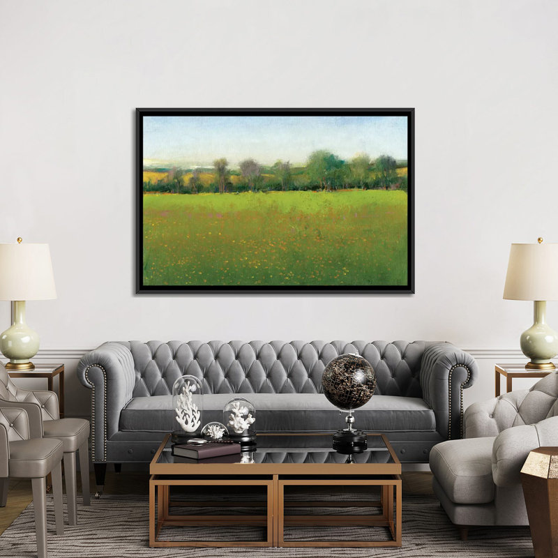 « verdoyants », reproduction sur toile, H 18 po x l 26 po x P 1,5 po, Toile encadrée noire, Pas de tapis